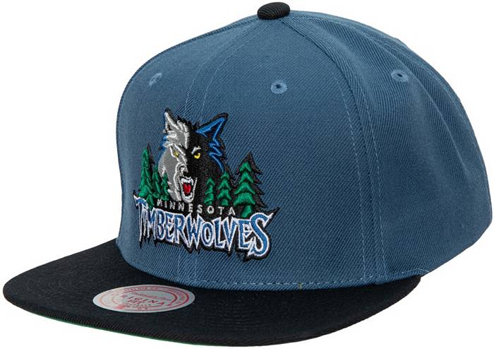 Mitchell & Ness Minnesota Timberwolves Team Script 2.0 Snapback Hat Adjustable Cap - Black/Navy/Hardwood Classics