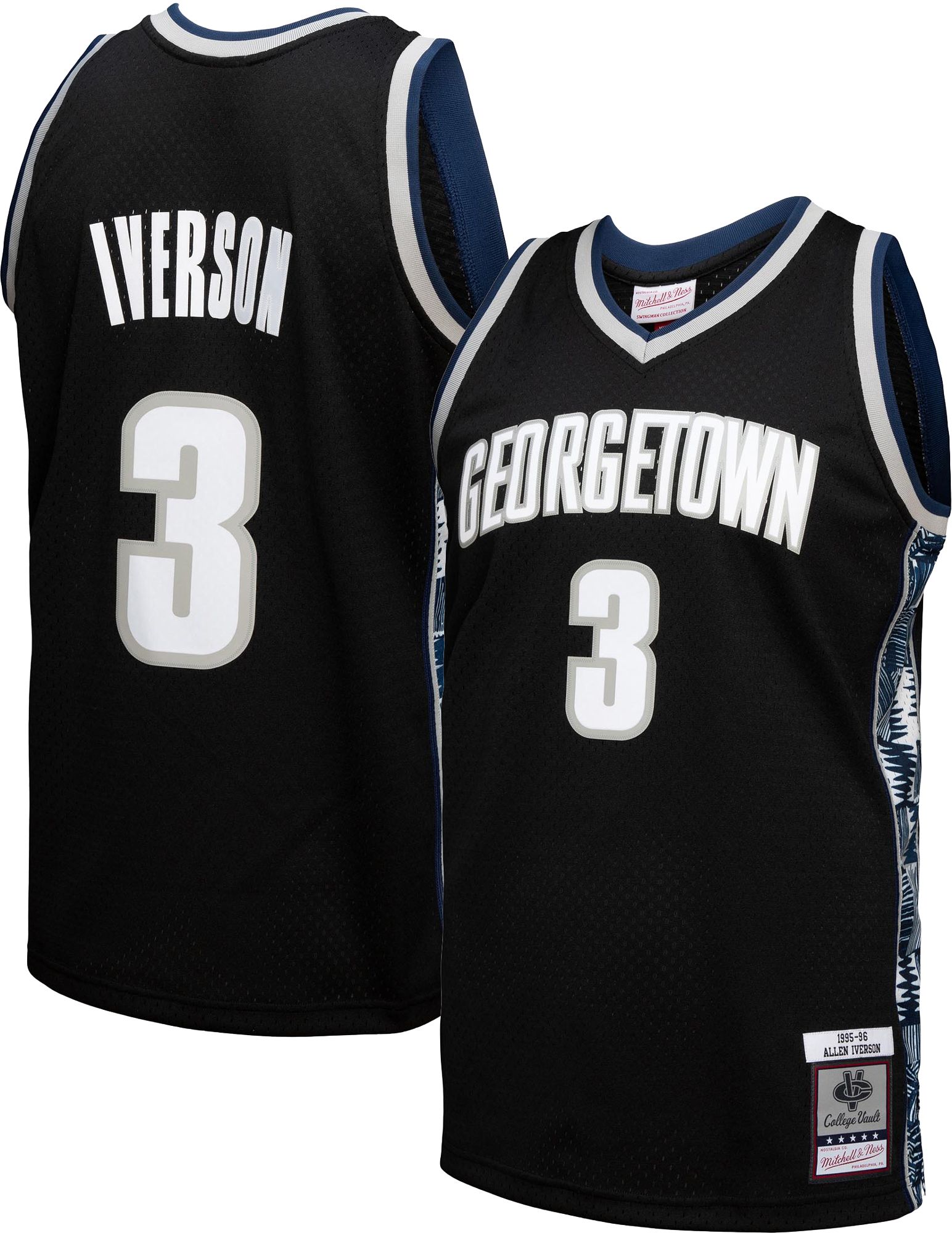 Mitchell & Ness Men's Georgetown Hoyas Allen Iverson #3 Black 1995-96 Swingman Replica Throwback Jersey product image