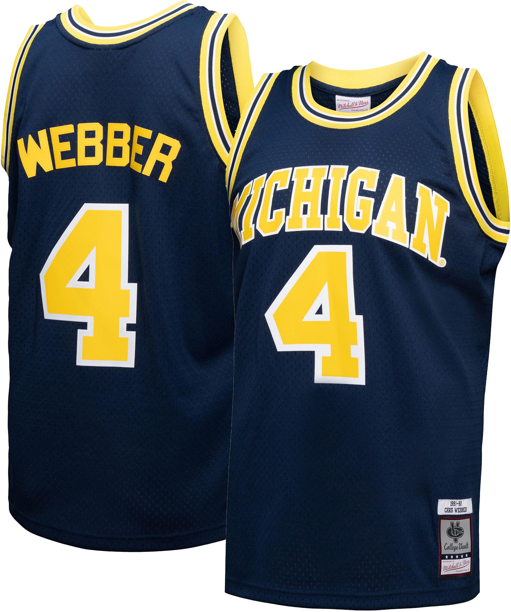 Mitchell & Ness Men's Michigan Wolverines Chris Webber #4 Blue 1991-92 Swingman Replica Throwback Jersey product image