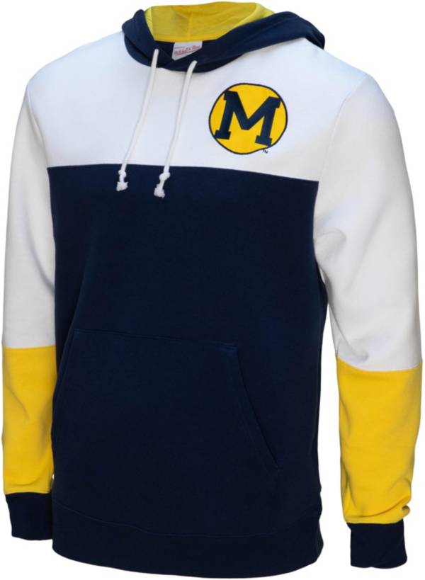 Mitchell & Ness Men's Michigan Wolverines White/Blue Fusion Fleece 2.0 Hoodie product image