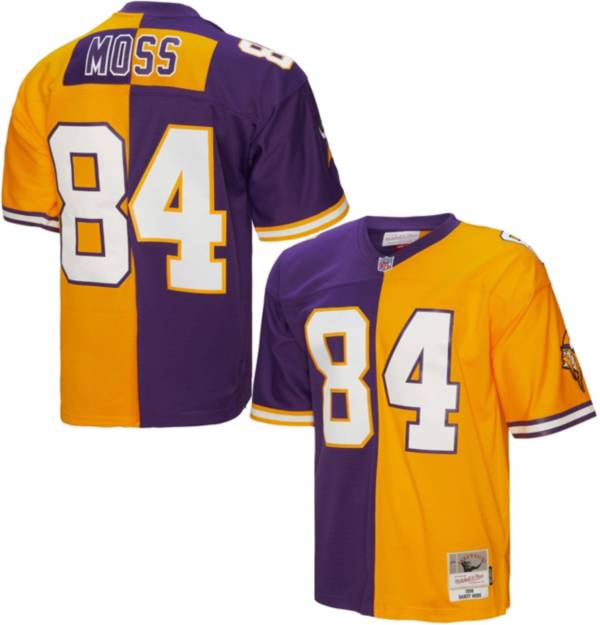 Men's Mitchell & Ness Randy Moss Purple/Gold Minnesota Vikings 1998 Split Legacy Replica Jersey