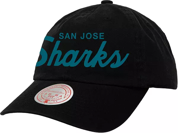 Mitchell & Ness San Jose Sharks Script Adjustable Dad Hat, Men's, Black