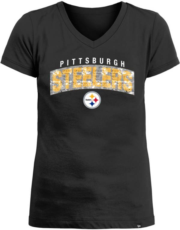 New Era Apparel Girls' Pittsburgh Steelers Sequin Flip Black T-Shirt product image