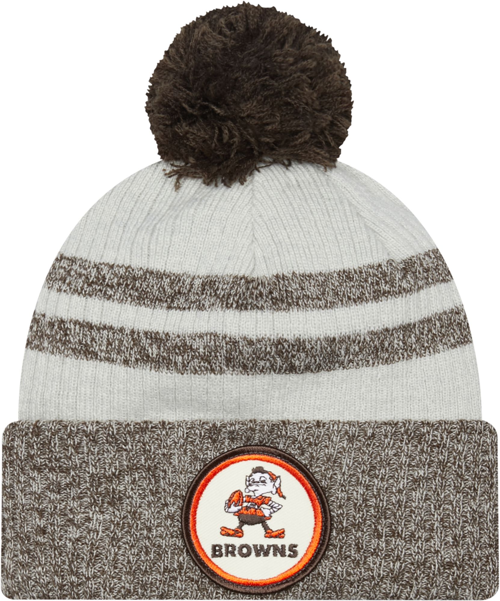 Youth Brown Cleveland Browns Jacquard Cuffed Knit Hat with Pom