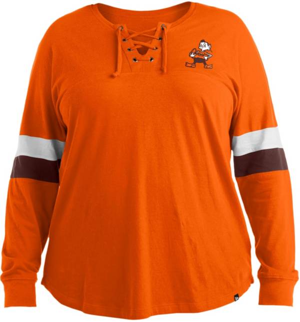 New Era Women's Cleveland Browns Lace Up Orange Plus Size Long Sleeve T-Shirt product image