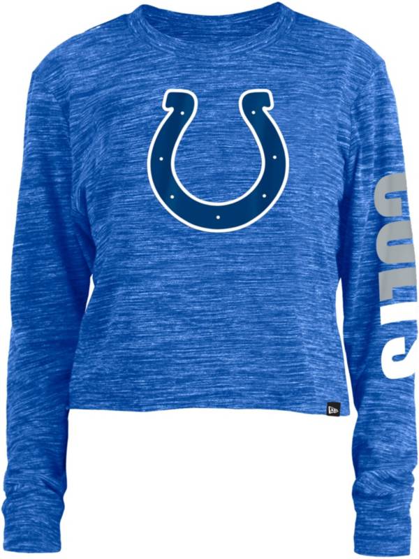 New Era Women's Indianapolis Colts Space Dye Blue Long Sleeve Crop T-Shirt
