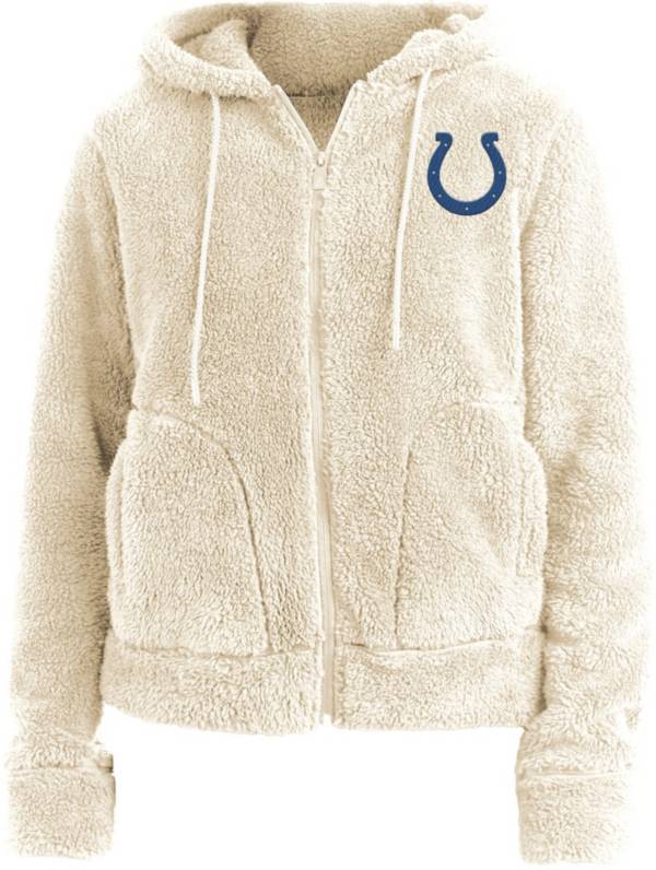 Women's Junk Food Royal Indianapolis Colts Raw Edge Raglan Notch Neck  Pullover Hoodie