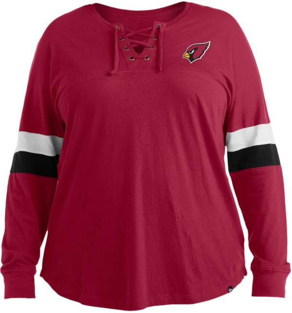 New Era Women's Arizona Cardinals Lace Up Red Plus Size Long Sleeve T-Shirt