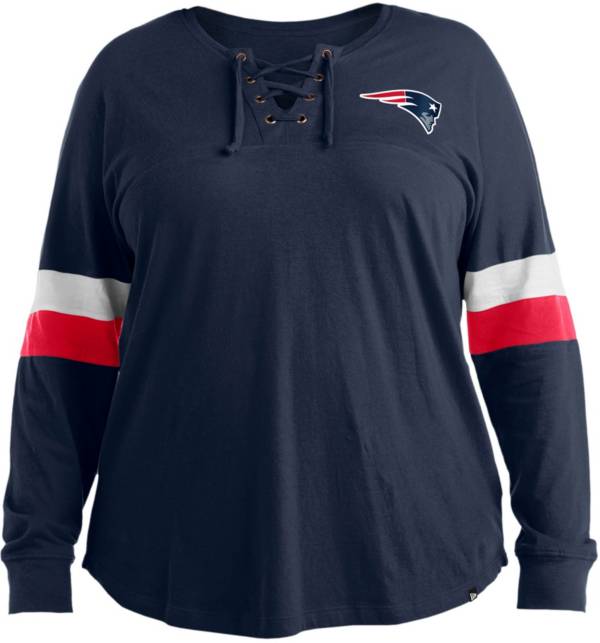 New Era Women's New England Patriots Lace Up Blue Plus Size Long Sleeve T-Shirt product image