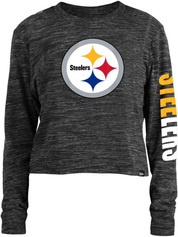 New Era Women's Pittsburgh Steelers Space Dye Black Long Sleeve Crop T-Shirt product image