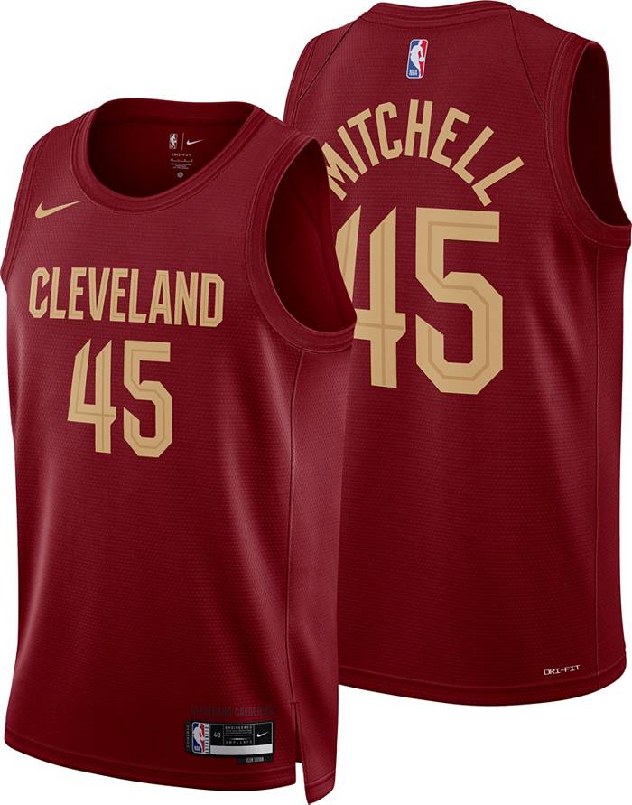 Nike Men's Cleveland Cavaliers Donovan Mitchell #45 Red Dri-Fit Swingman Jersey, XL