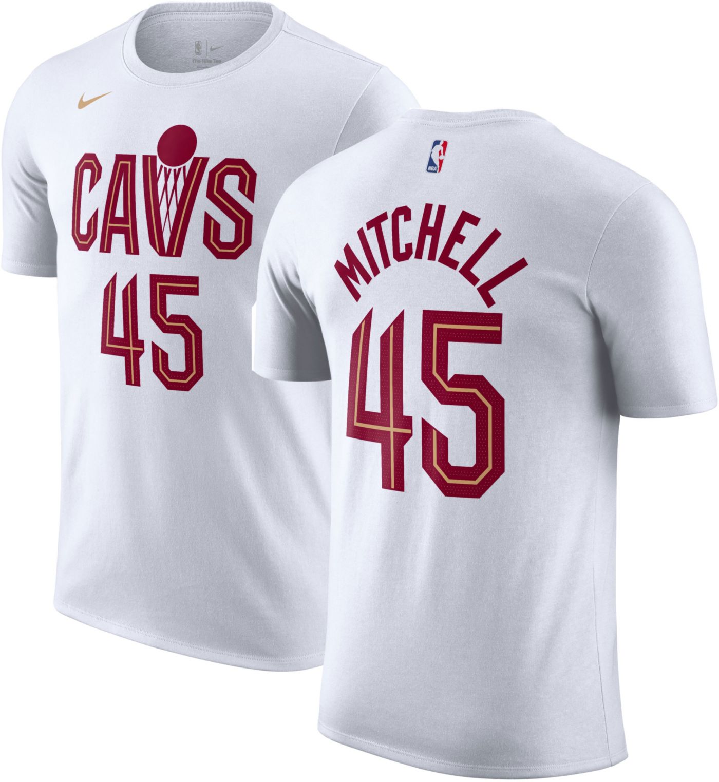 Nike Men s Cleveland Cavaliers Donovan Mitchell 45 White T Shirt Large