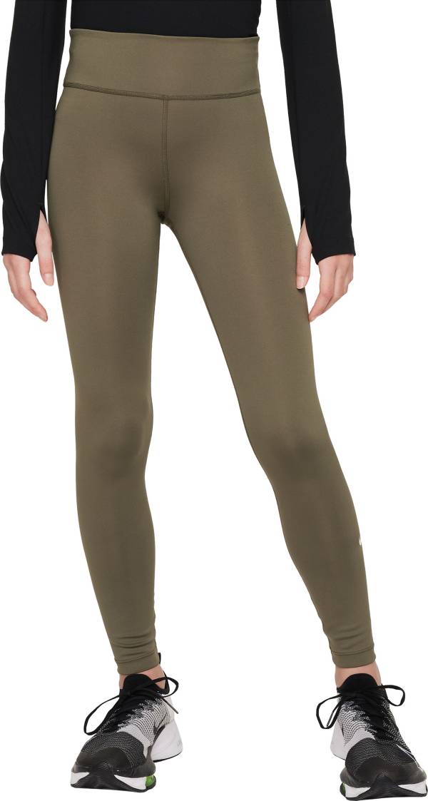 Women's Nike Pro High-Waisted Mesh Panel Tight Fit Leggings Olive/Olive  Small