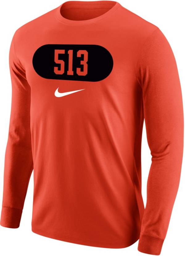 Nike Men's Cincinnati 513 Area Code Orange Long Sleeve T-Shirt product image