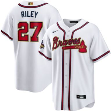 sorry, Nike Men's Atlanta Braves Austin Riley #27 2022 Gold Collection White Cool Base Jersey is currently out of stock