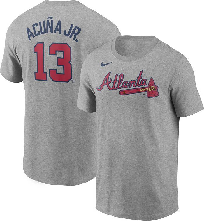  Ronald Acuña Jr. #13 Name and Number Short Sleeve Shirt -  Charcoal Gray (Atlanta Braves, Medium) : Sports & Outdoors