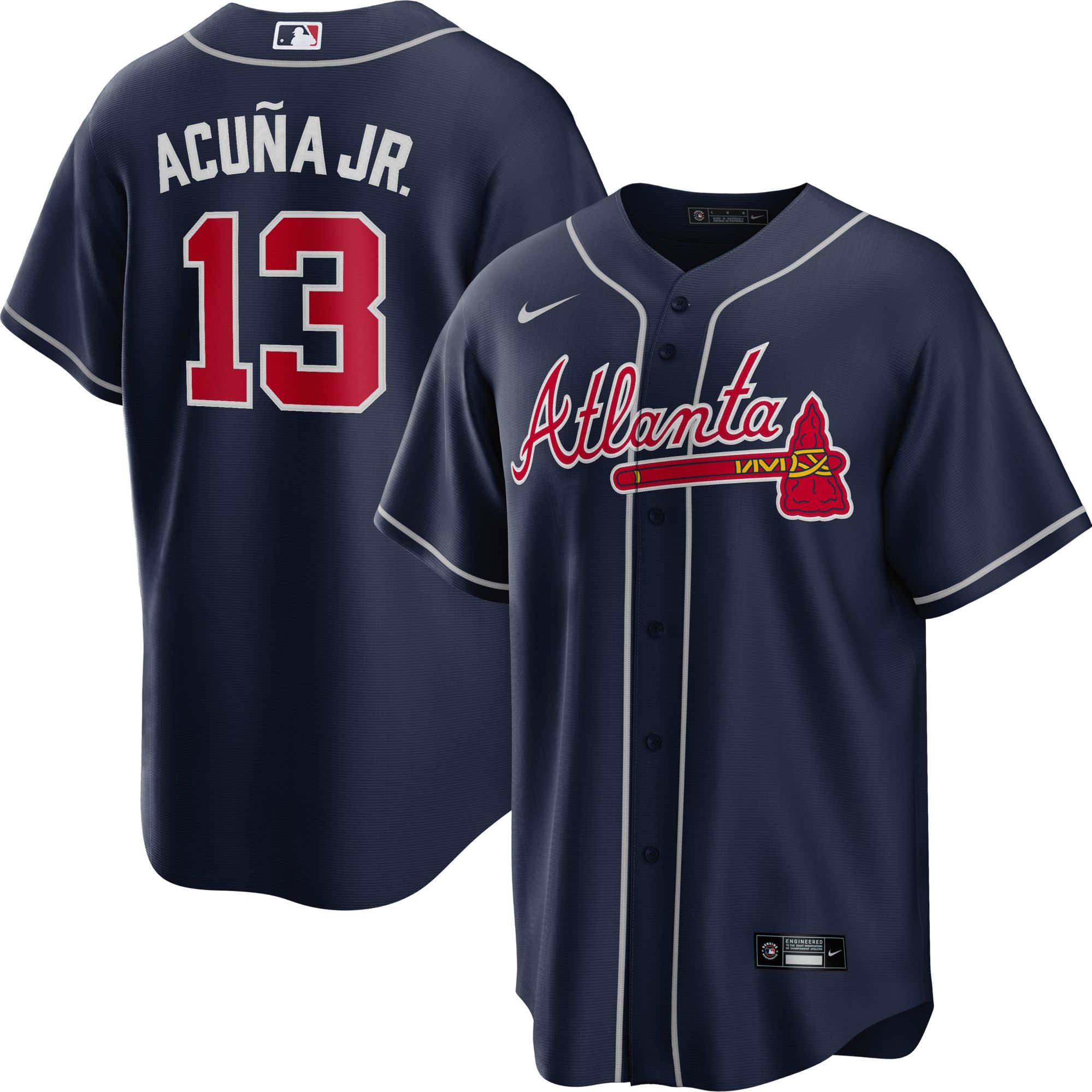 Nike Men's Atlanta Braves Ronald Acuña Jr. #13 Navy Cool Base Alternate Jersey product image