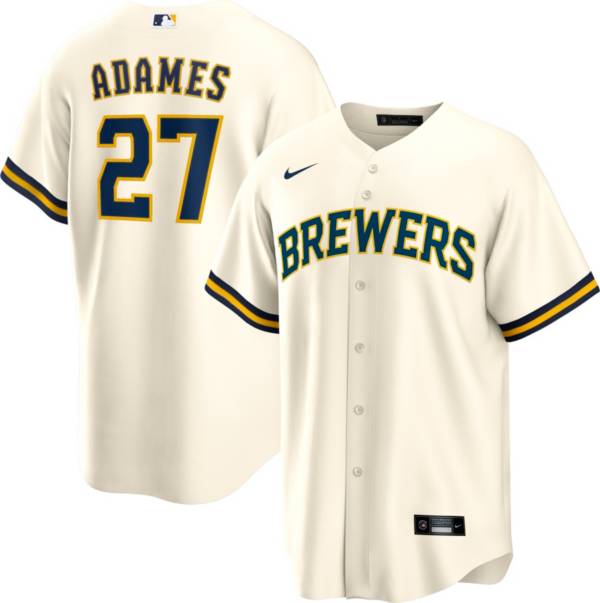 Nike Men's Milwaukee Brewers Willy Adames #27 Cream Cool Base