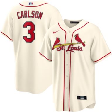 sorry, Nike Men's St. Louis Cardinals Dylan Carlson #3 Cream Cool Base Jersey is currently out of stock