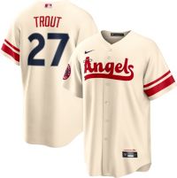 ANGELS JERSEY #27 MIKE TROUT SIZE S-4XL STITCHED PINSTRIPE GREY
