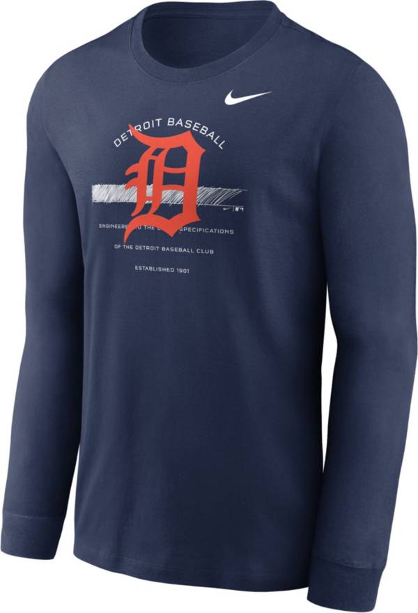 Nike Men's Detroit Tigers Navy Arch Over Logo Long Sleeve T-Shirt