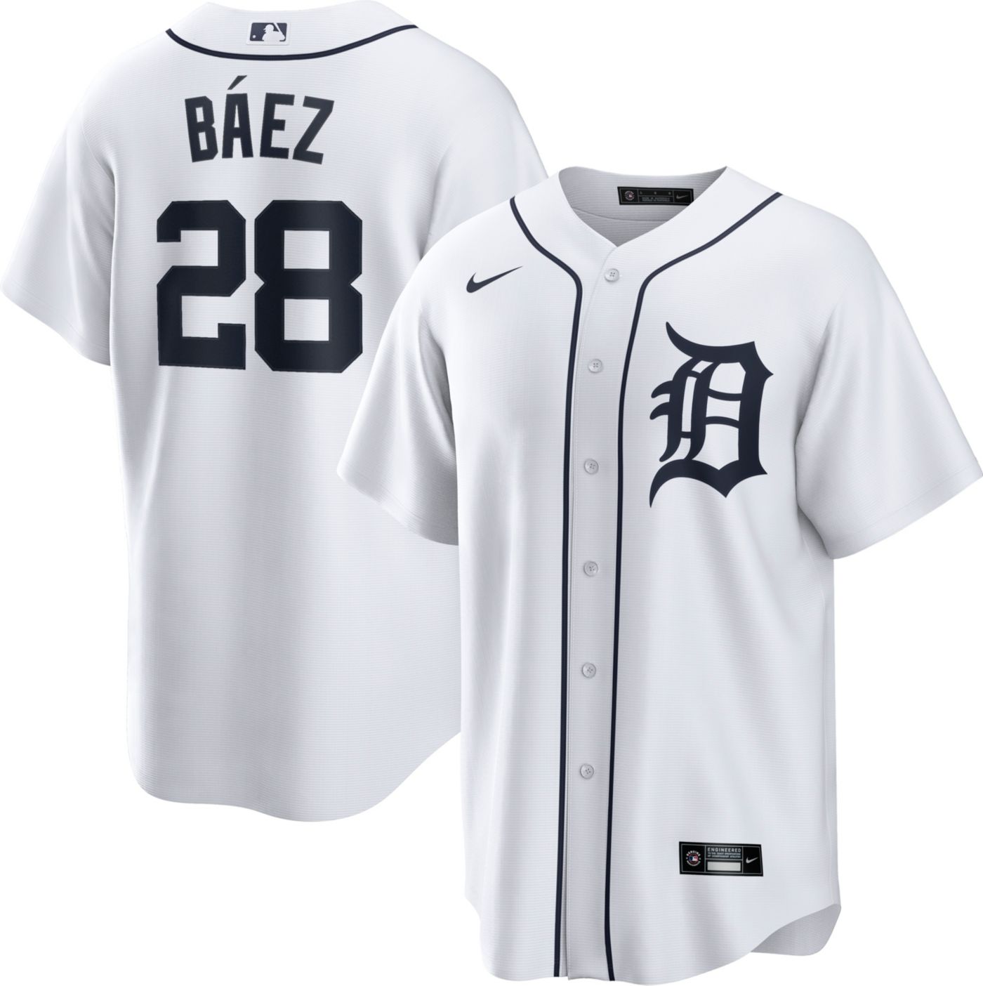 Nike Men s Detroit Tigers Javier Baez 28 White Home Cool Base Jersey Dick s Sporting Goods