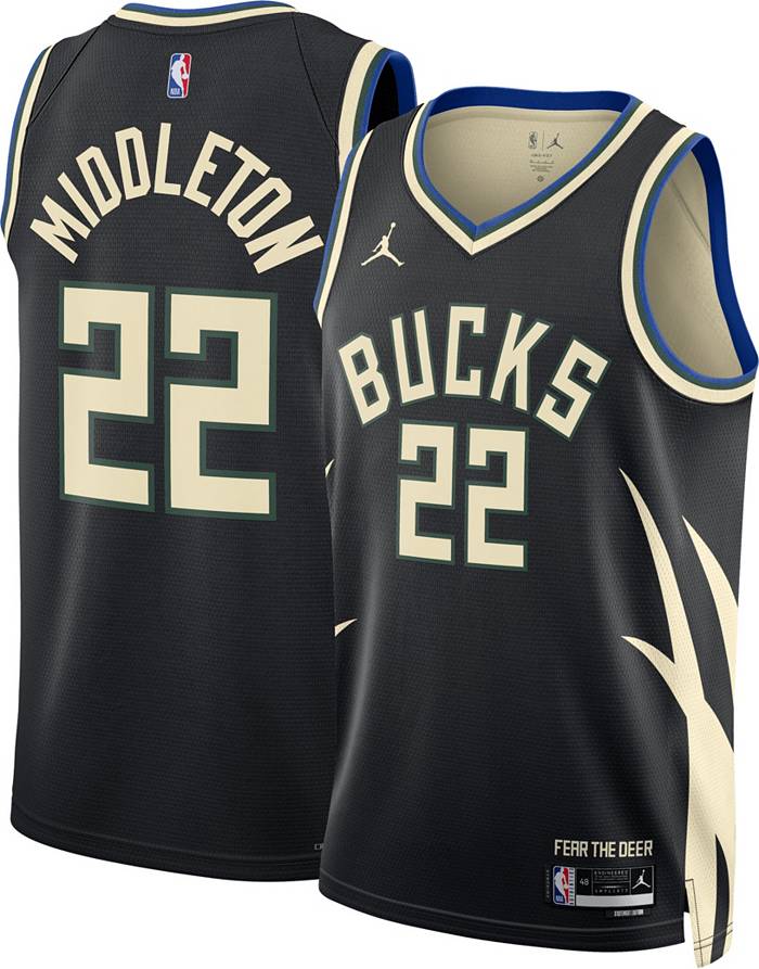 Nike Men's Milwaukee Bucks Khris Middleton #22 Black Dri-Fit Swingman Jersey, XL
