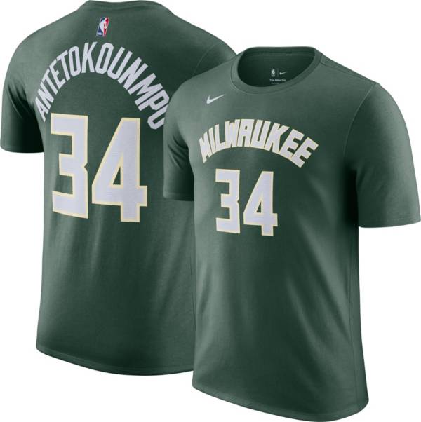 Nike Men's Milwaukee Bucks Giannis Antetokounmpo #34 Green Cotton T-Shirt