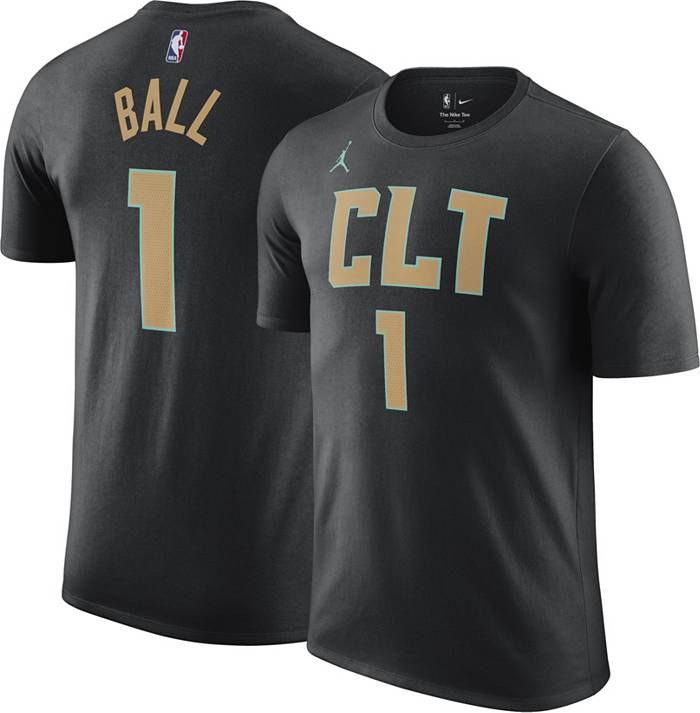 Nike Men's 2022-23 City Edition Charlotte Hornets LaMelo Ball #1 Black Cotton T-Shirt, Large