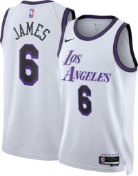 Nike Men's 2022-23 City Edition Los Angeles Lakers LeBron James #6 White Cotton T-Shirt, XXL