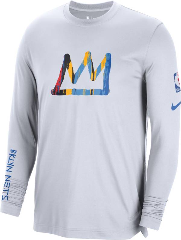 Nike Men's 2022-23 City Edition Brooklyn Nets White Dri-Fit Pregame Long Sleeve Shirt product image