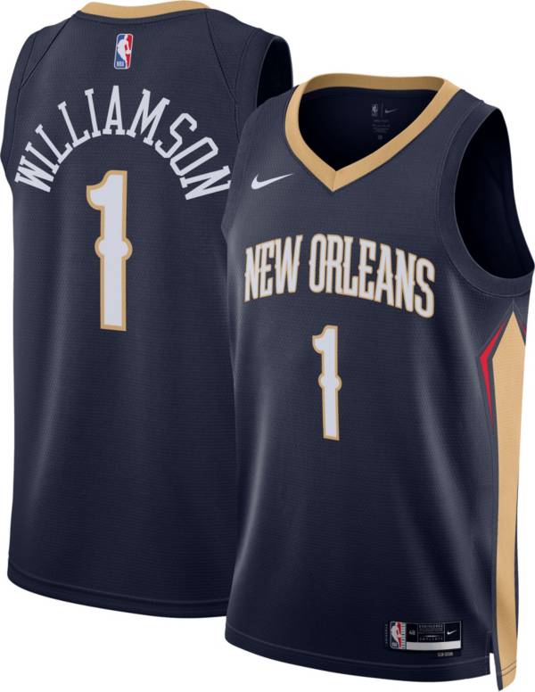 Nike Men's New Orleans Pelicans Zion Williamson #1 Navy Dri-Fit Swingman Jersey, Large, Blue
