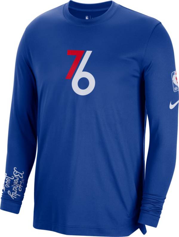 Nike Men's 2022-23 City Edition Philadelphia 76ers Blue Dri-Fit Pregame Long Sleeve Shirt product image