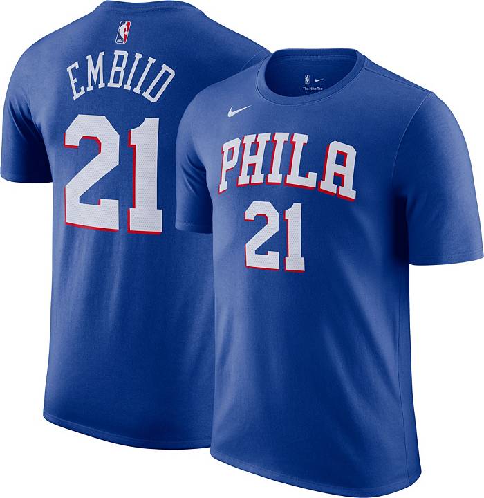 Nike Men's Philadelphia 76ers Joel Embiid #21 Blue T-Shirt, Large