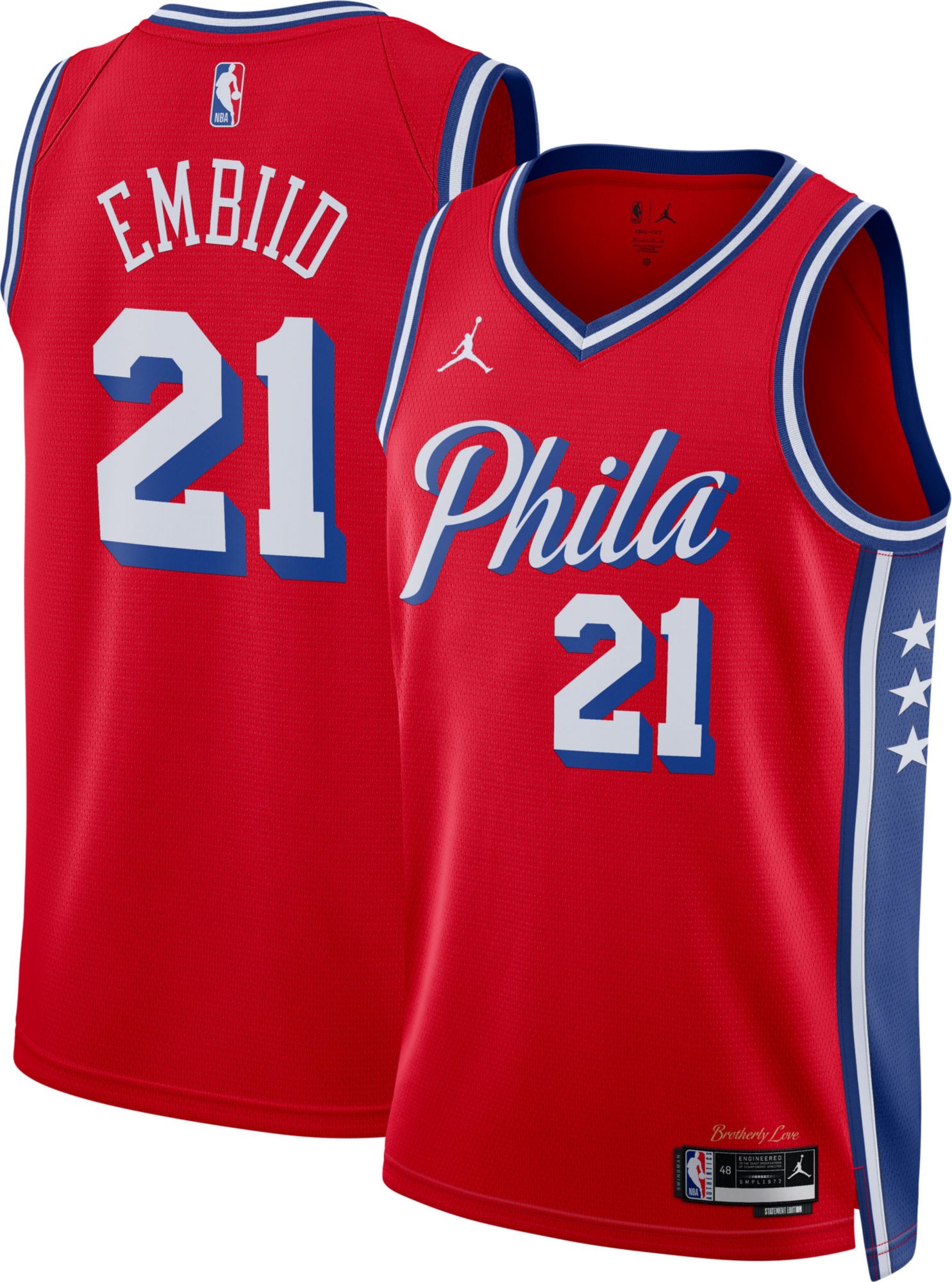 Jordan Adult Philadelphia 76ers Joel Embiid #21 Swingman Statement Jersey product image