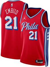 Jordan / Nike Men's Philadelphia 76ers Joel Embiid #21 Red Dri-FIT  Statement Swingman Jersey