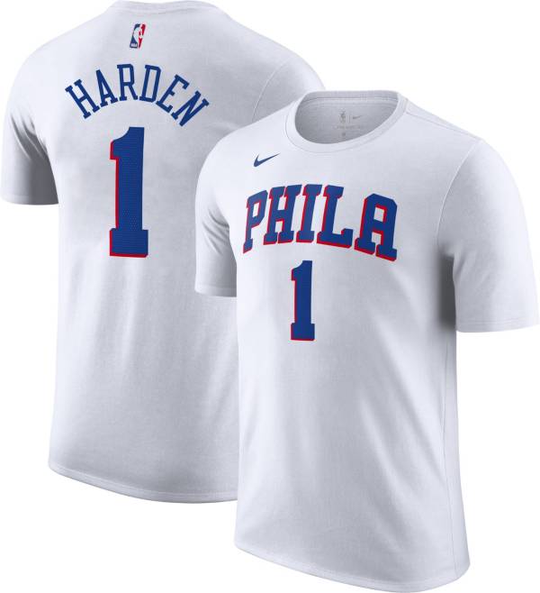 Nike Men s Philadelphia 76ers James Harden 1 White T Shirt