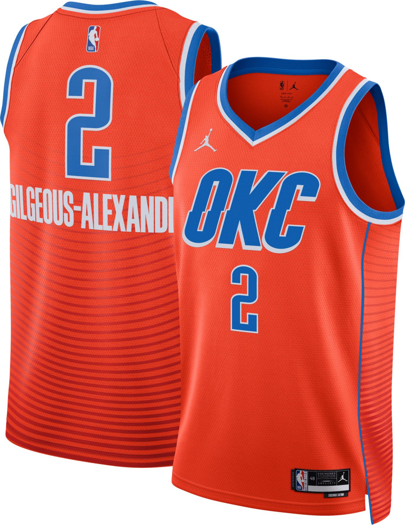 Jordan Adult Oklahoma City Thunder Shai Gilgeous Alexander 2 Statement Jersey Men s Small Orange