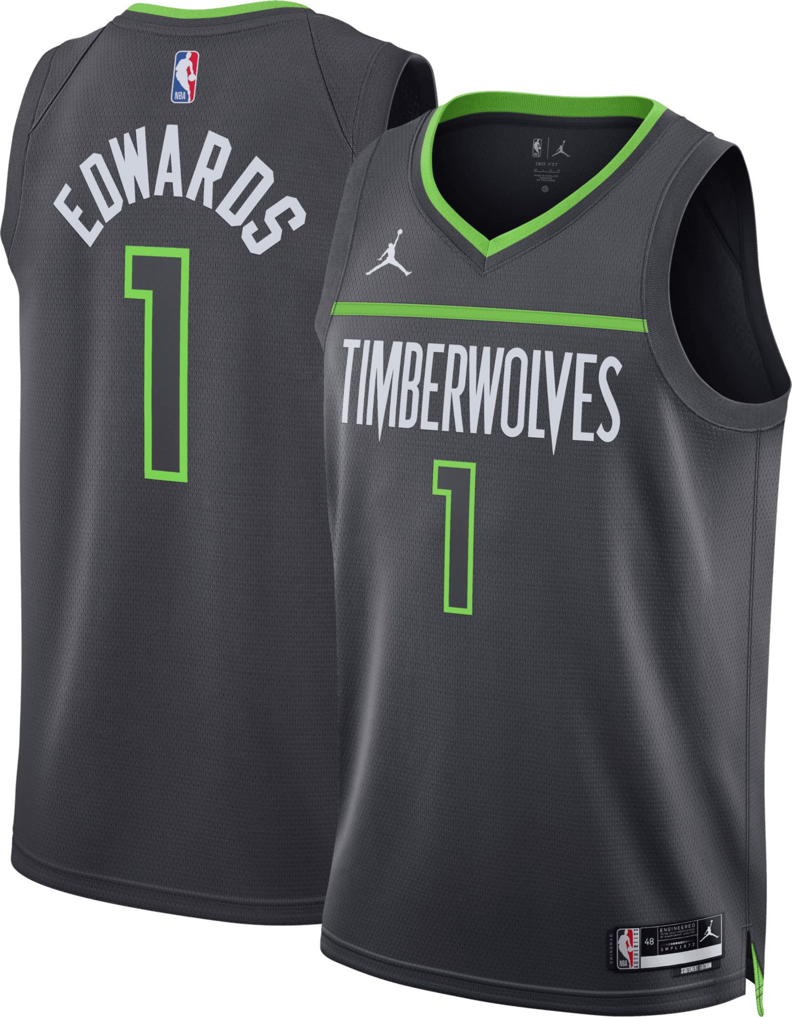 Jordan Men's Minnesota Timberwolves Anthony Edwards #1 Grey Dri-FIT Swingman Jersey