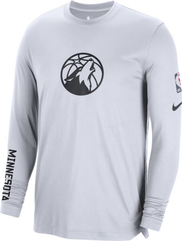 Nike Men's 2022-23 City Edition Minnesota Timberwolves White Dri-Fit Pregame Long Sleeve Shirt product image