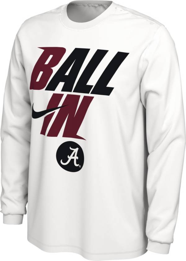Nike Men's Alabama Crimson Tide White 2022 Basketball BALL IN Bench Long Sleeve T-Shirt product image