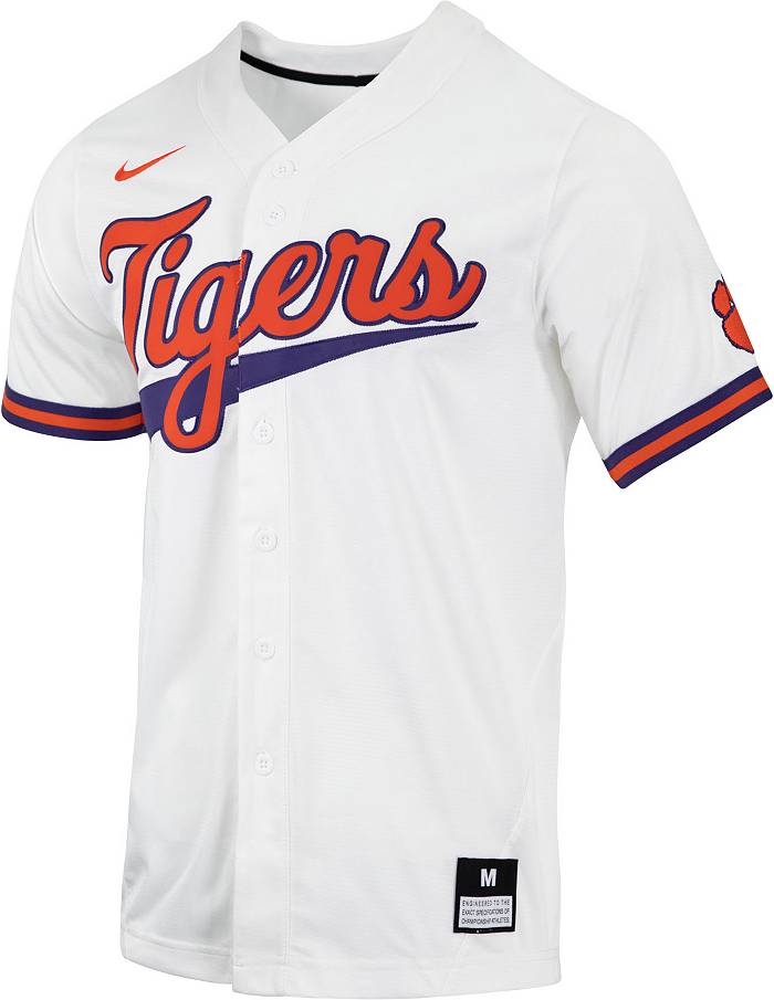 Nike Men's Clemson Tigers White Full Button Replica Baseball Jersey