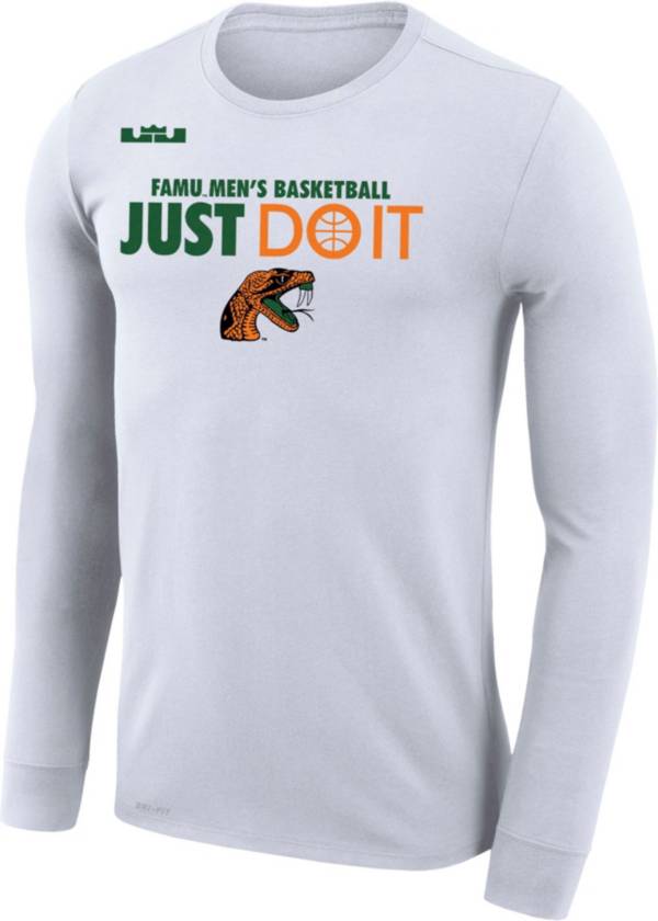 Nike x LeBron James Men's Florida A&M Rattlers White Basketball Dri-FIT Just Do It Long Sleeve T-Shirt product image