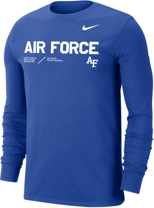 Nike Men's Air Force Falcons Dri-Fit Cotton Football Sideline Team Issue Long Sleeve T-Shirt - Blue - S (Small)