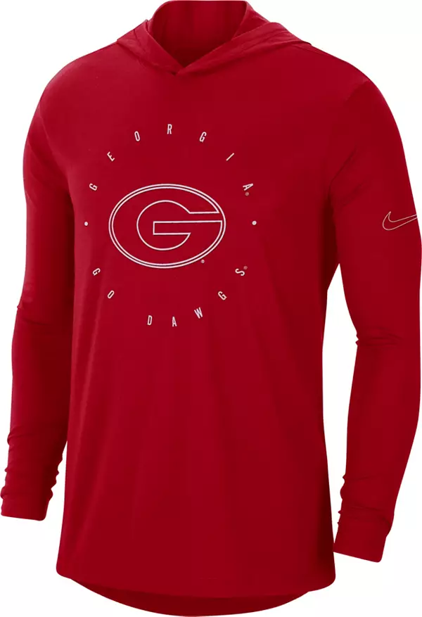 Nike Men's Georgia Bulldogs Red Dri-FIT Logo Long Sleeve Hoodie T-Shirt, Medium