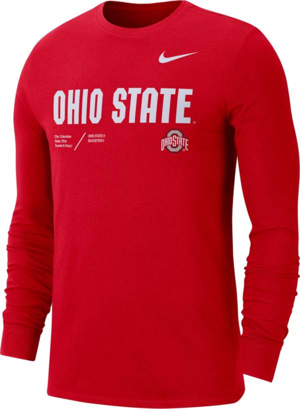 Nike Men's Ohio State Buckeyes Scarlet Dri-FIT Cotton Long Sleeve T-Shirt product image