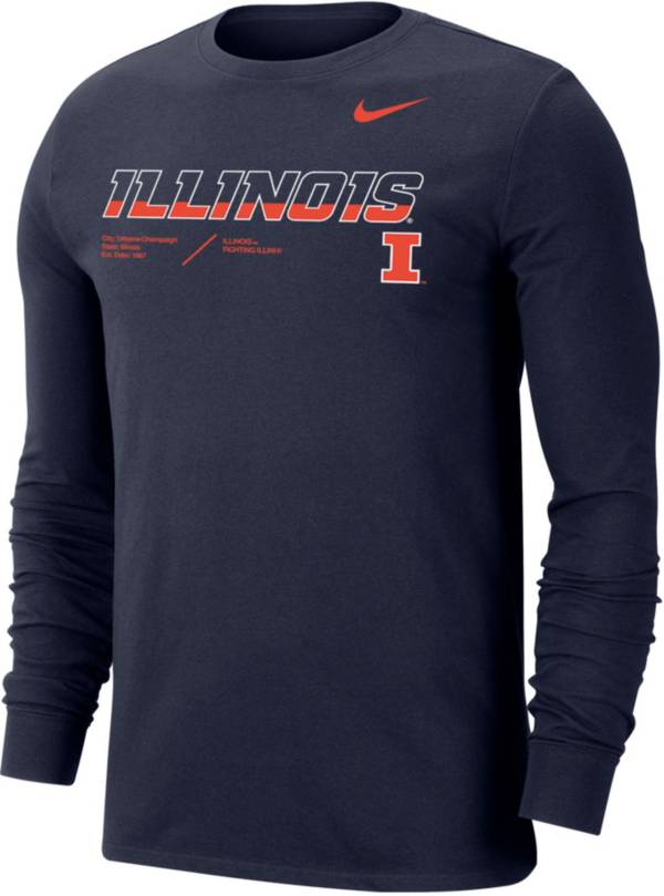 Nike Men's Illinois Fighting Illini Blue Dri-FIT Cotton Football Sideline Team Issue Long Sleeve T-Shirt product image