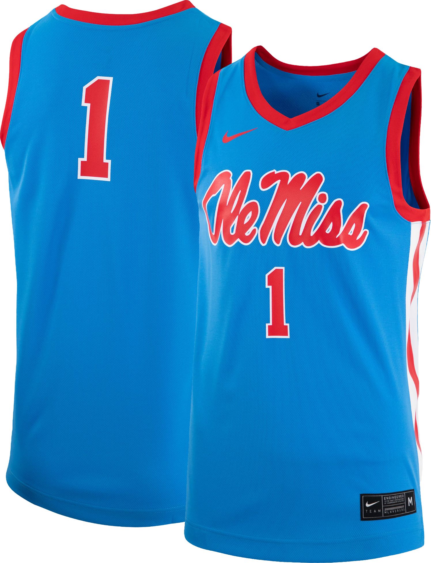 Nike Men's Ole Miss Rebels #1 Blue Replica Basketball Jersey product image