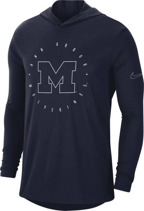 Nike Men's Michigan Wolverines Blue Dri-FIT Logo Long Sleeve Hoodie T-Shirt product image