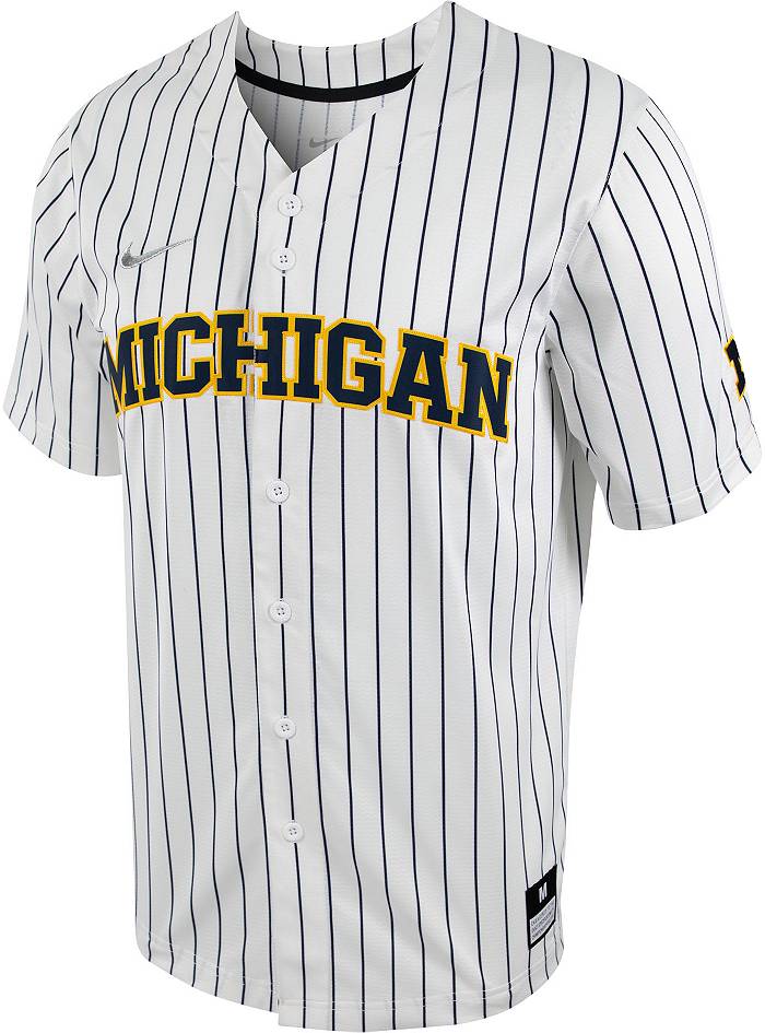 Nike Men's Michigan Wolverines White Pinstripe Full Button Replica Baseball Jersey, Small